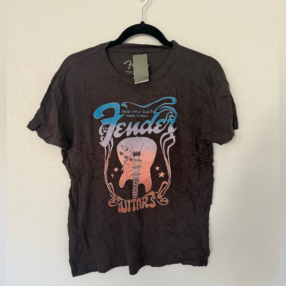Fender Black Orange Blue Ombré Graphic Tee Size Small